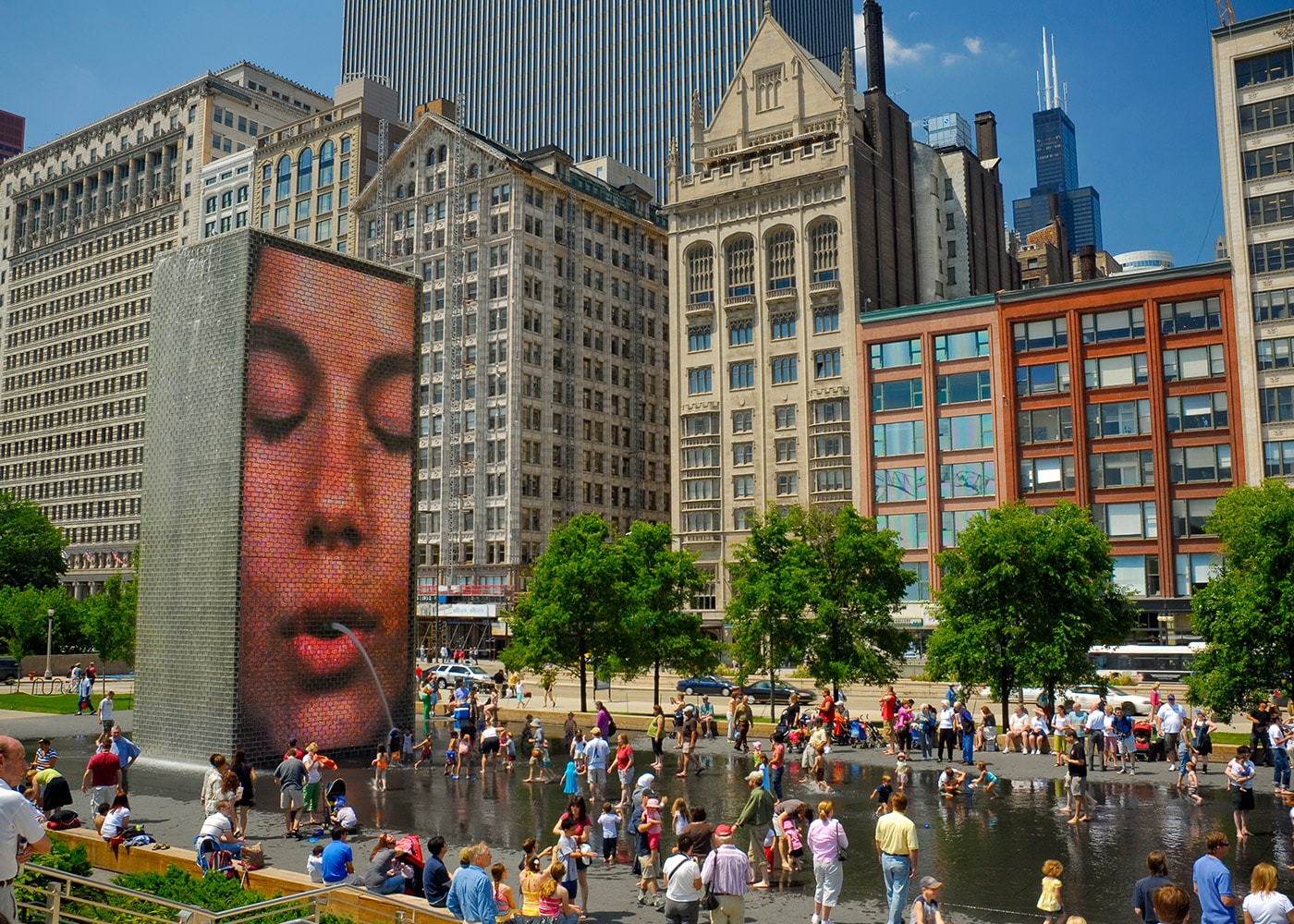 Side view of the Crown Fountain