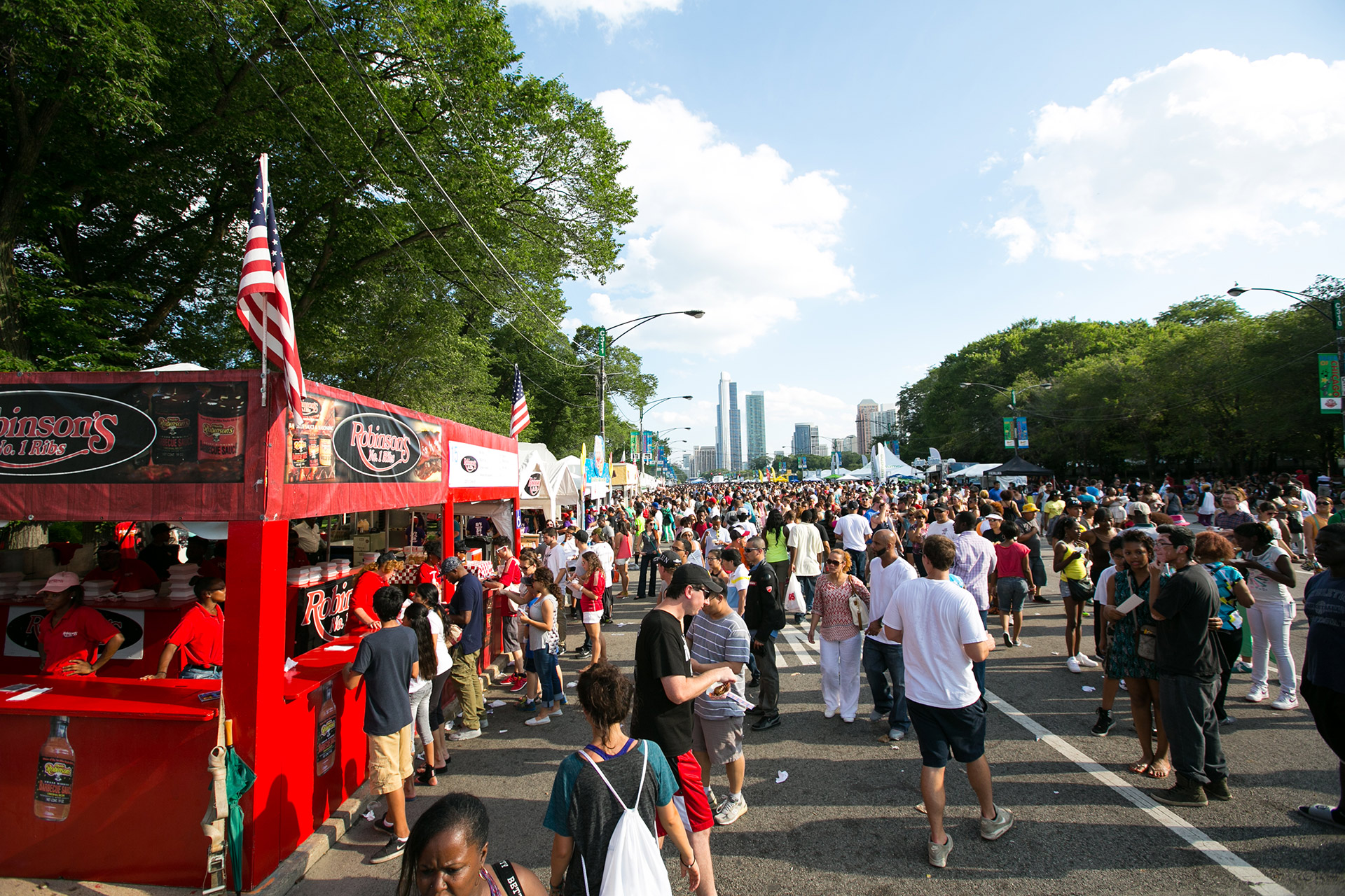 Street shot of the park with food trucks