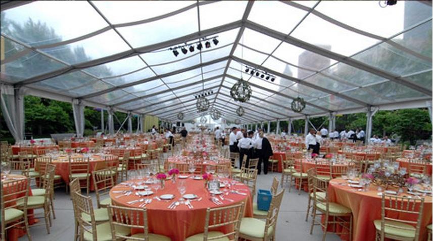 room view of tables set for a corporate event