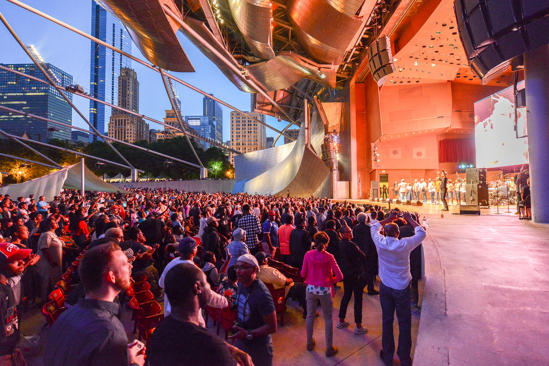 view of Jay Pritzker Pavilion during a corporate event