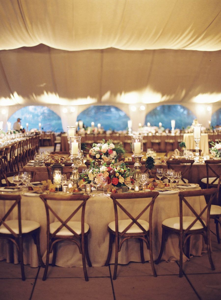 side view of a table set for a wedding reception