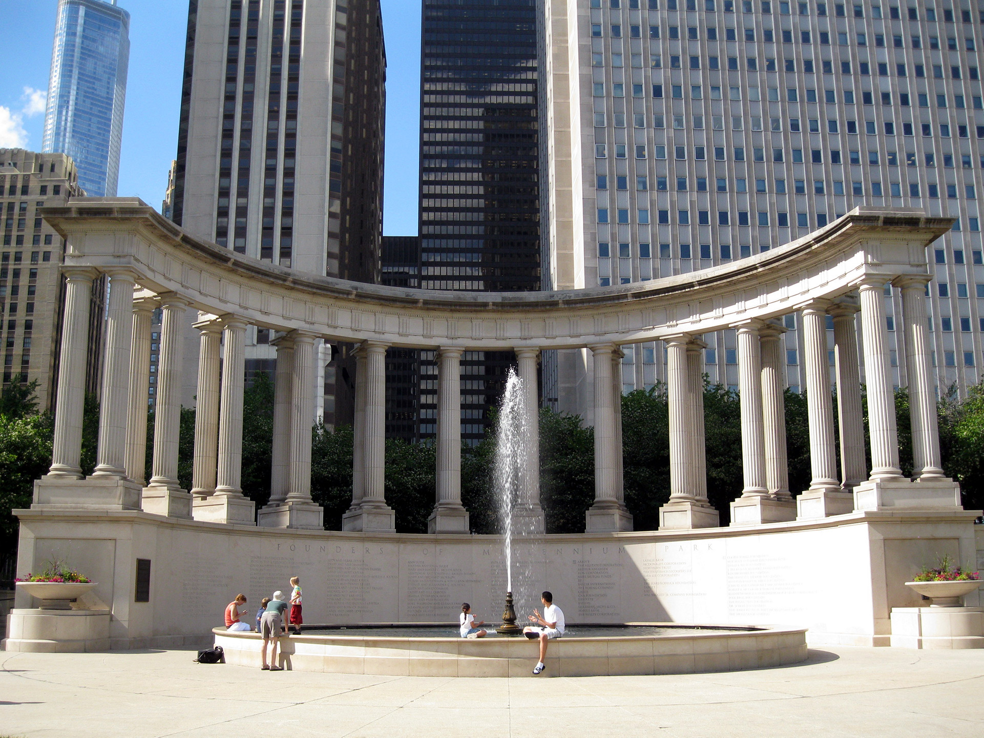 a front view of the historic Wrigley Square